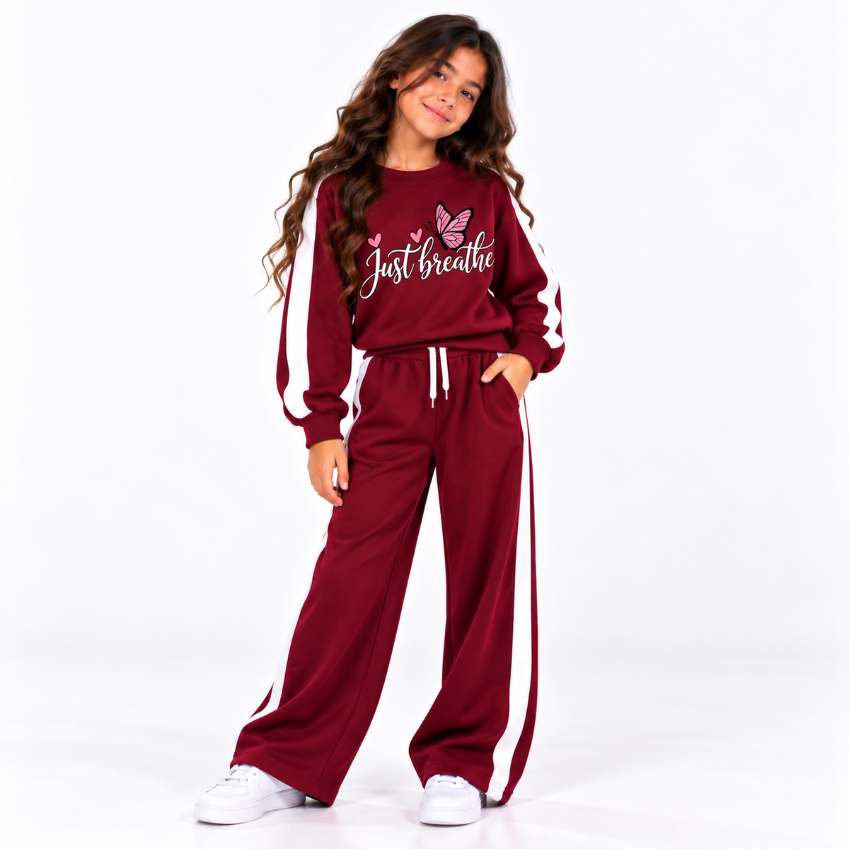 طقم بناتي Oversize “Just Breathe” – ستايل رياضي مريح وأنيق