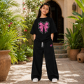 Ensemble Fille Oversize Noir Design Papillon – طقم بناتي أسود أوفر سايز بتصميم الفراشة