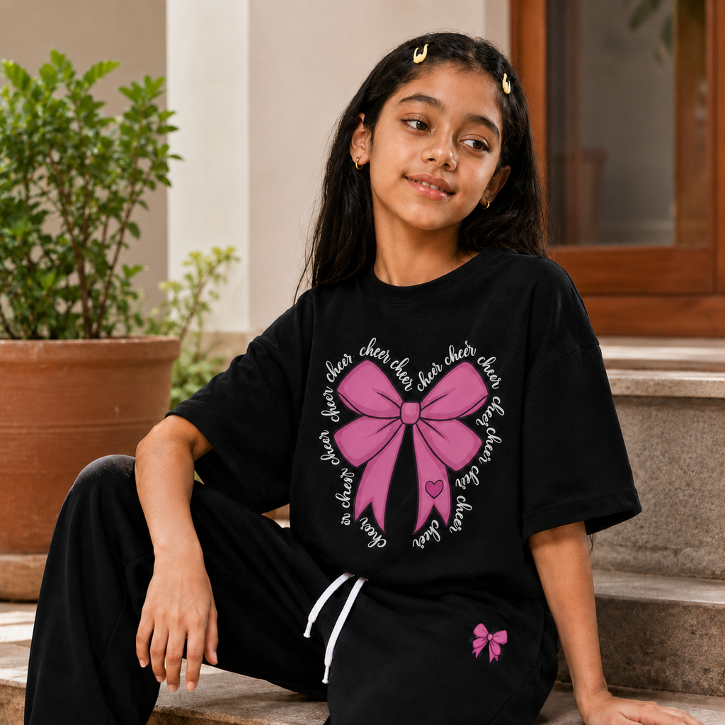 Ensemble Fille Oversize Noir Design Papillon – طقم بناتي أسود أوفر سايز بتصميم الفراشة