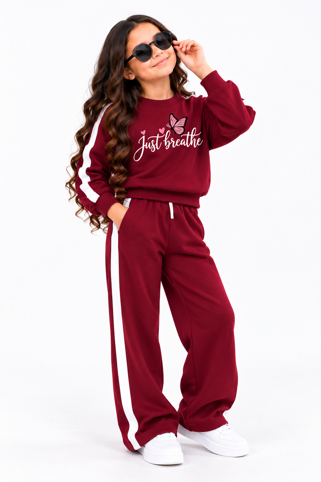 طقم بناتي Oversize “Just Breathe” – ستايل رياضي مريح وأنيق