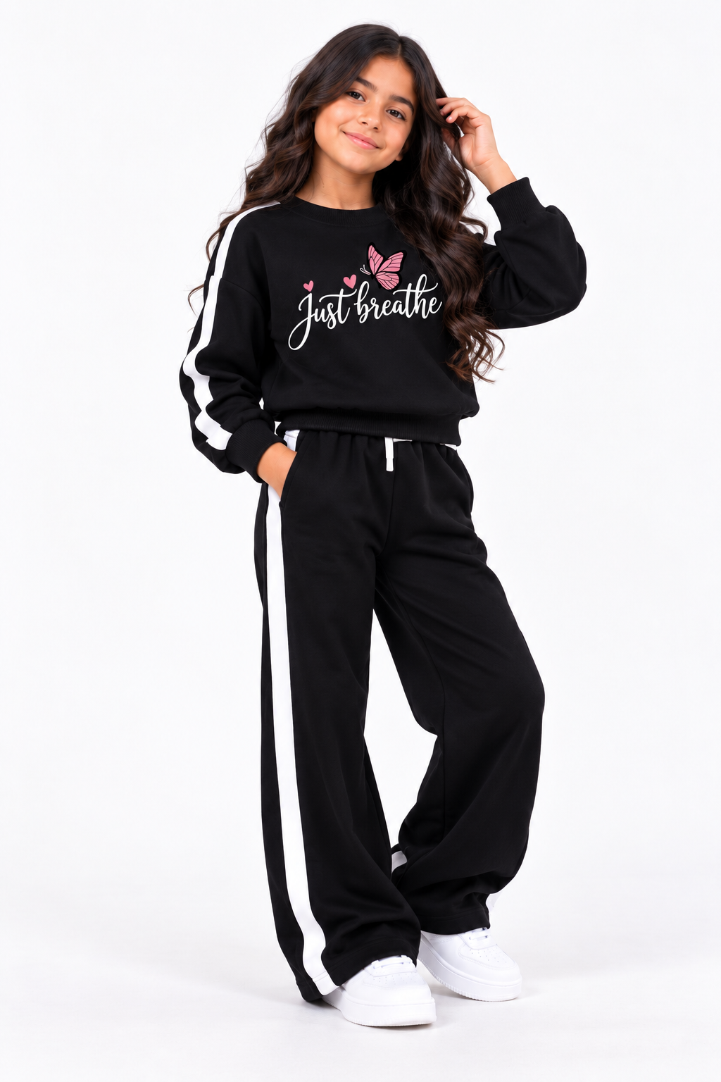 طقم بناتي Oversize “Just Breathe” – ستايل رياضي مريح وأنيق
