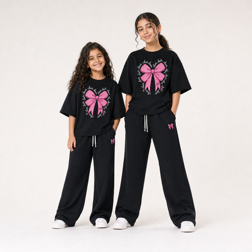Ensemble Fille Oversize Noir Design Papillon – طقم بناتي أسود أوفر سايز بتصميم الفراشة