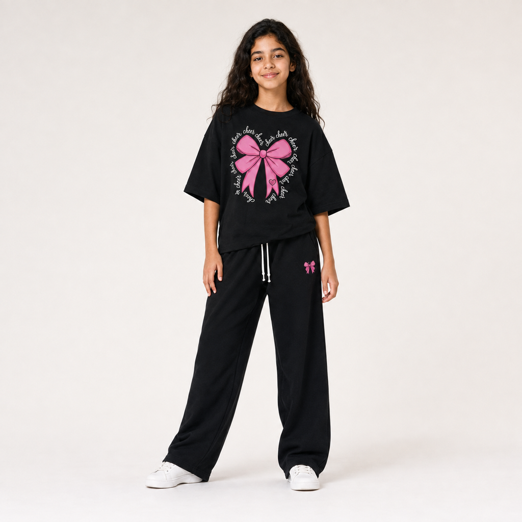 Ensemble Fille Oversize Noir Design Papillon – طقم بناتي أسود أوفر سايز بتصميم الفراشة