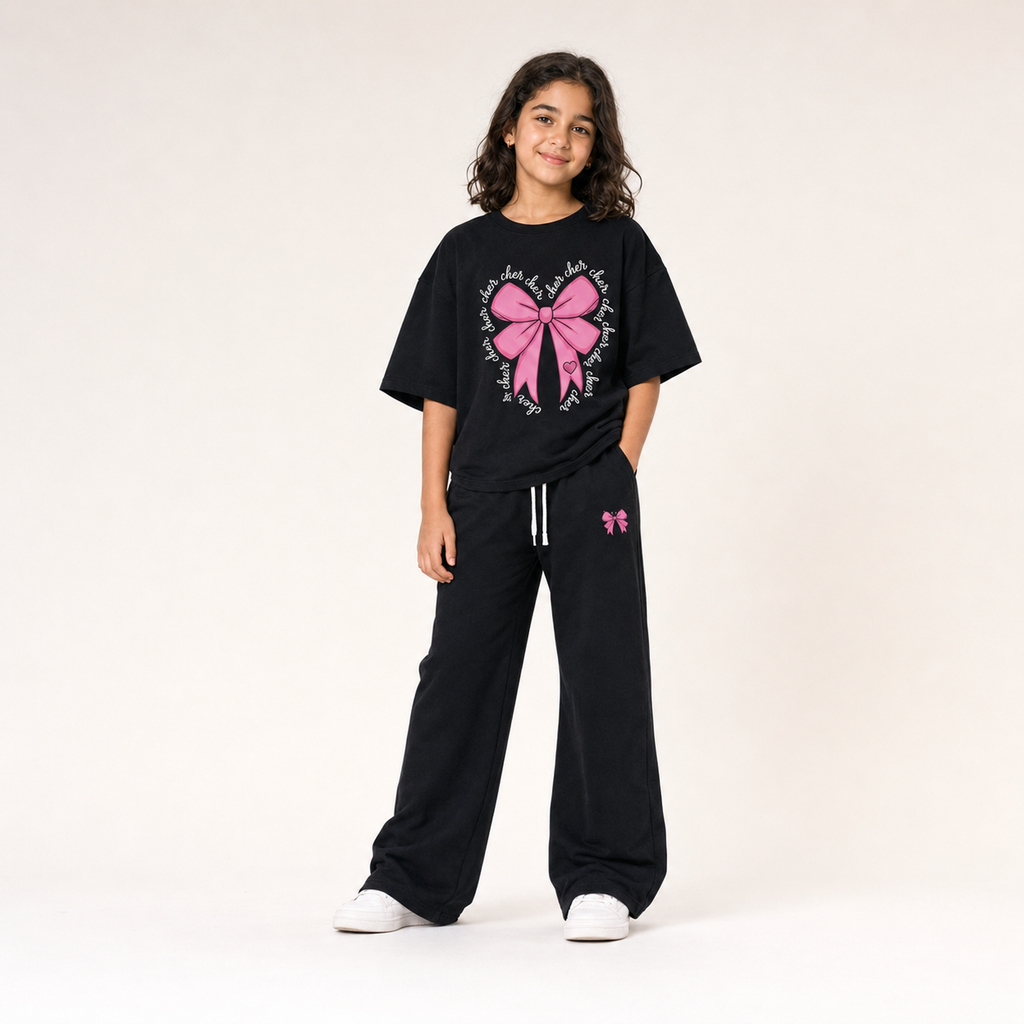 Ensemble Fille Oversize Noir Design Papillon – طقم بناتي أسود أوفر سايز بتصميم الفراشة