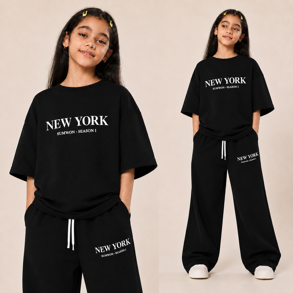 😍🖤 **طقم New York Oversize للبنات – أسود أنيق ومريح** ✨💖