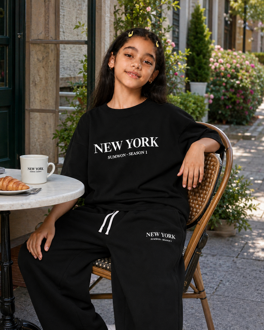 😍🖤 **طقم New York Oversize للبنات – أسود أنيق ومريح** ✨💖