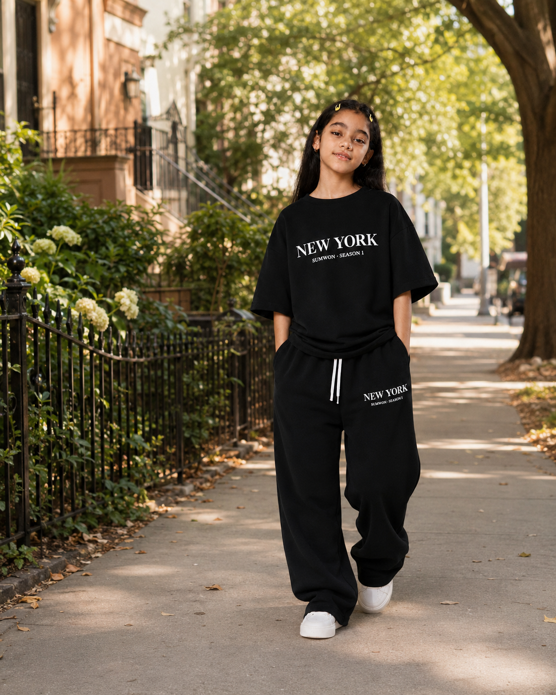 😍🖤 **طقم New York Oversize للبنات – أسود أنيق ومريح** ✨💖