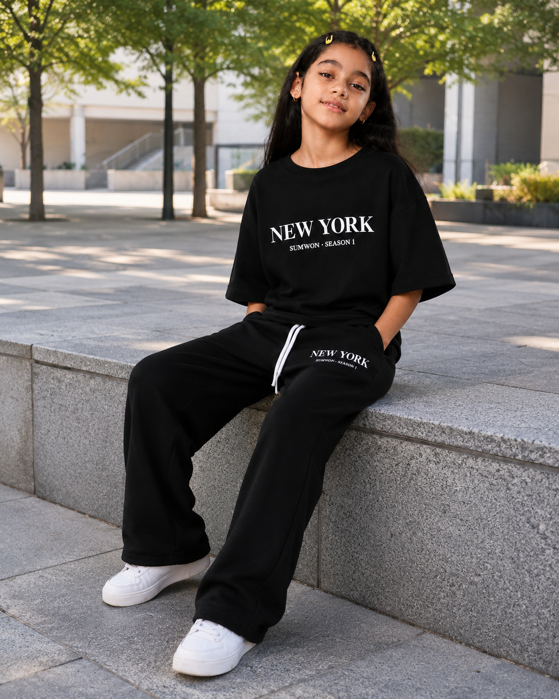 😍🖤 **طقم New York Oversize للبنات – أسود أنيق ومريح** ✨💖