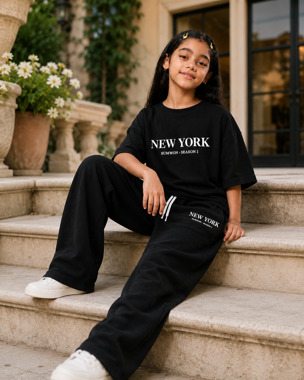 😍🖤 **طقم New York Oversize للبنات – أسود أنيق ومريح** ✨💖