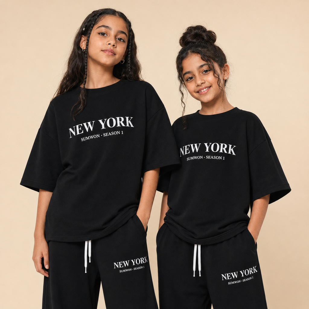 😍🖤 **طقم New York Oversize للبنات – أسود أنيق ومريح** ✨💖