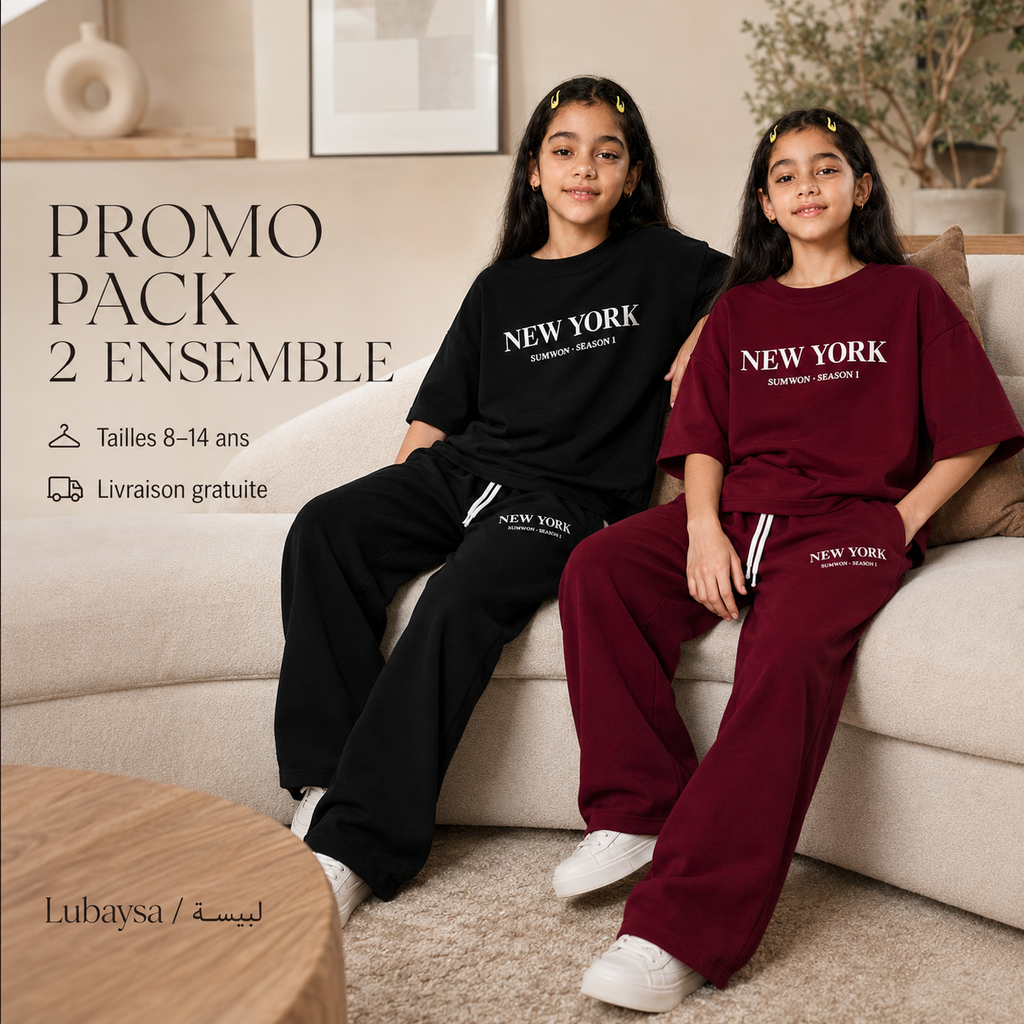 Pack Promo 2 Ensembles Fille Oversize – 8 à 14 ans | Couleurs au choix