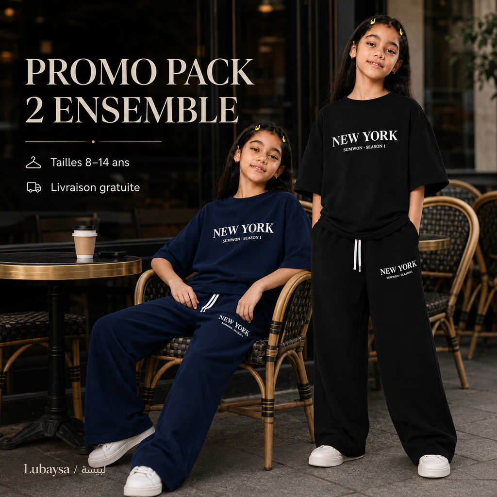 Pack Promo 2 Ensembles Fille Oversize – 8 à 14 ans | Couleurs au choix