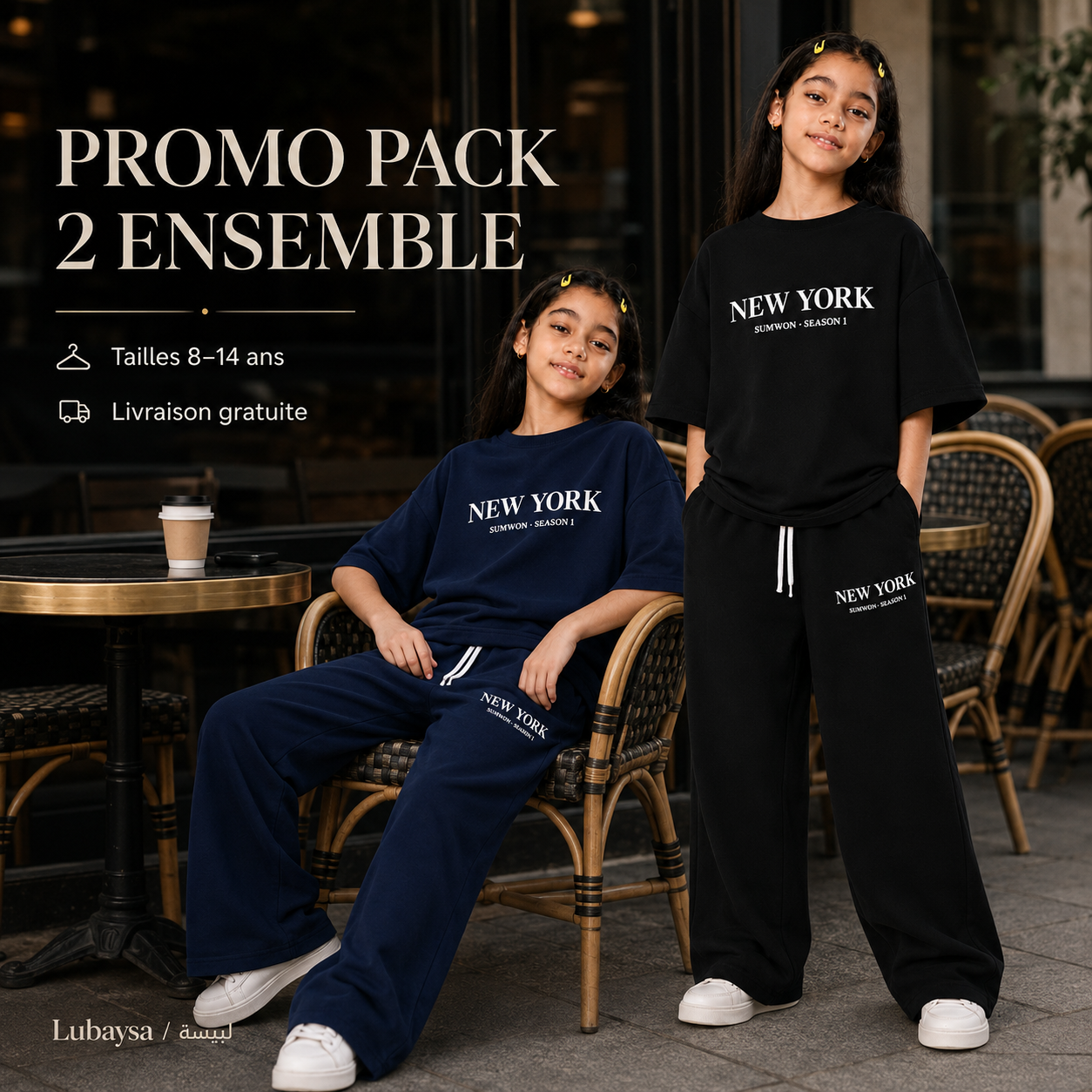 Pack Promo 2 Ensembles Fille Oversize – 8 à 14 ans | Couleurs au choix