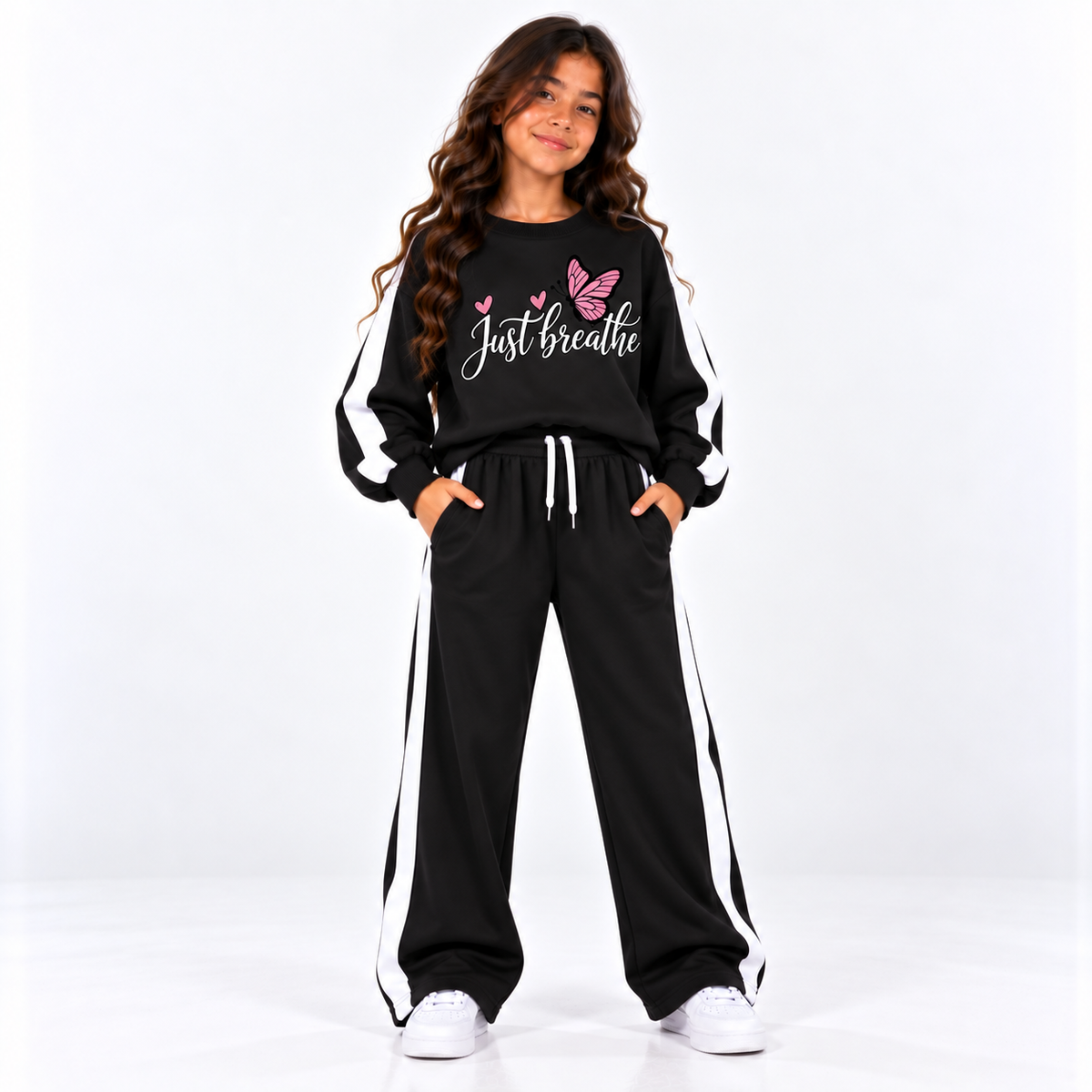 طقم بناتي Oversize “Just Breathe” – ستايل رياضي مريح وأنيق