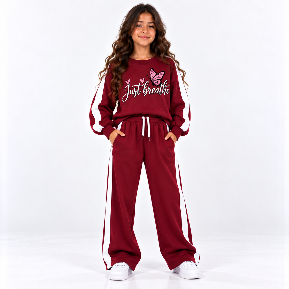 طقم بناتي Oversize “Just Breathe” – ستايل رياضي مريح وأنيق