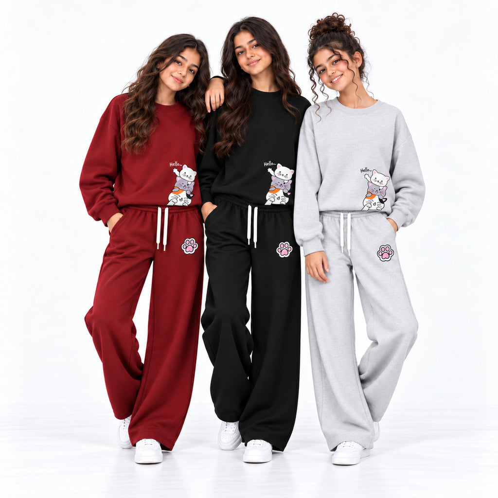 طقم Hello Cats للبنات | Oversize دافئ ومريح
