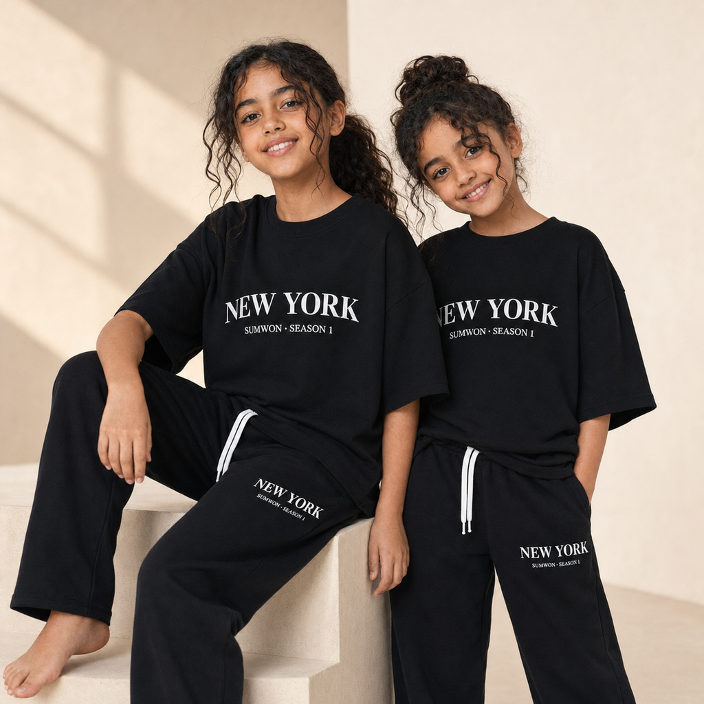 😍🖤 **طقم New York Oversize للبنات – أسود أنيق ومريح** ✨💖