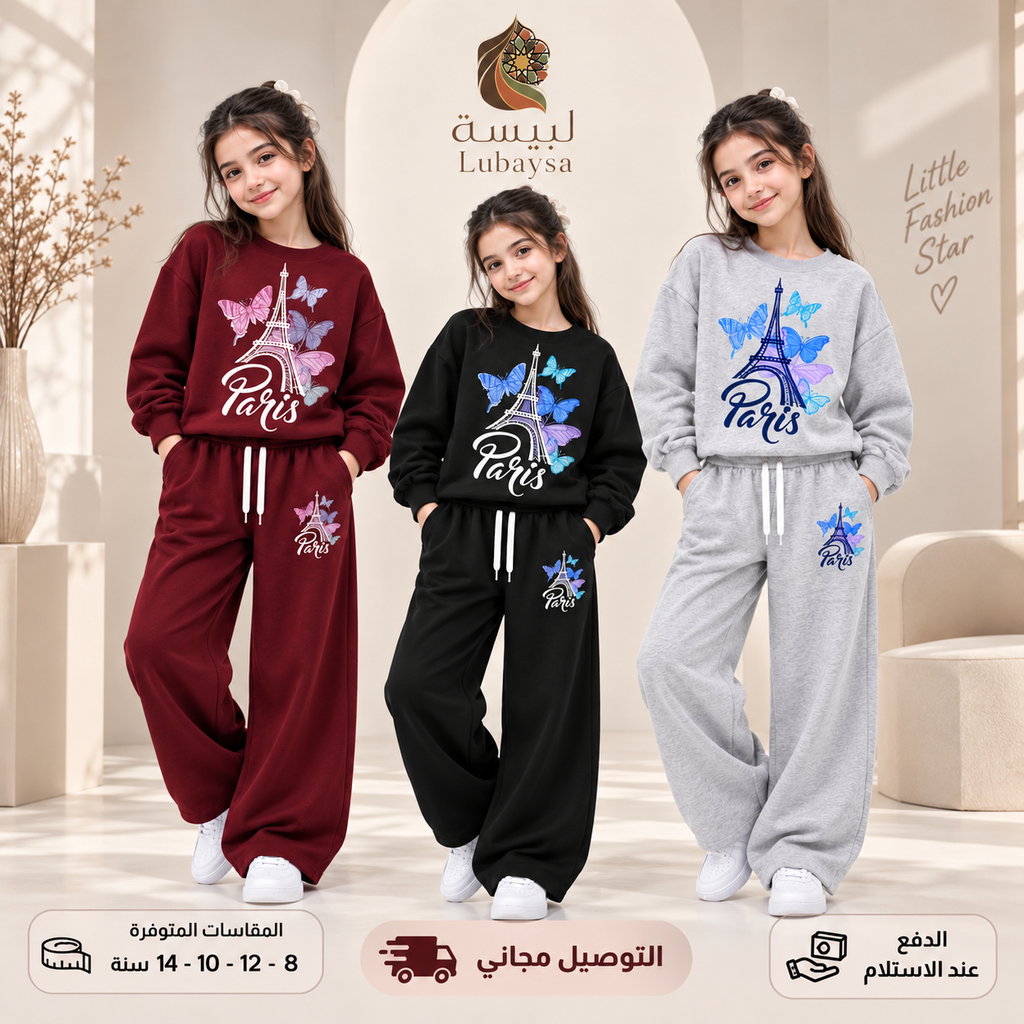 طقم بناتي Oversize من 8 حتى 14 سنة | Ensemble Fille Paris