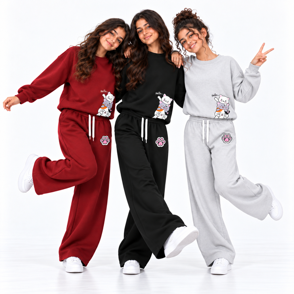 طقم Hello Cats للبنات | Oversize دافئ ومريح
