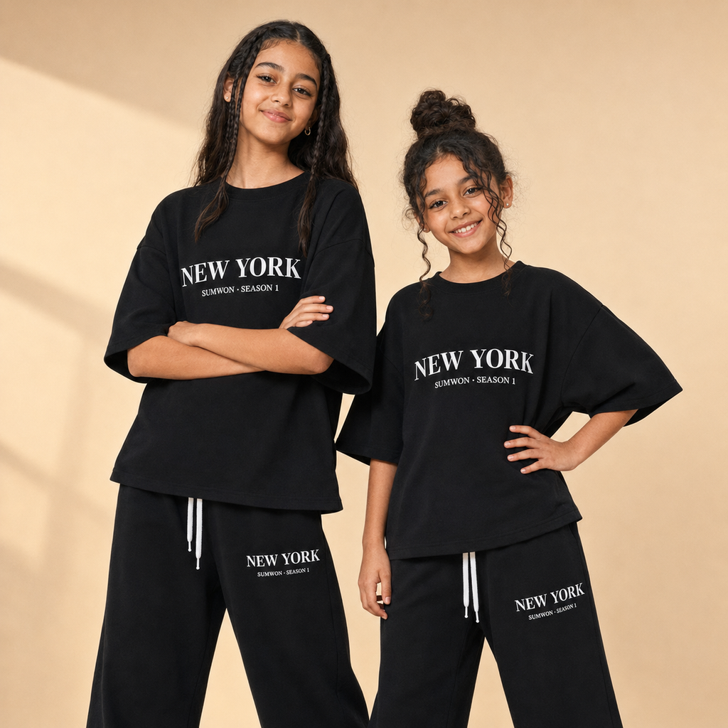 😍🖤 **طقم New York Oversize للبنات – أسود أنيق ومريح** ✨💖